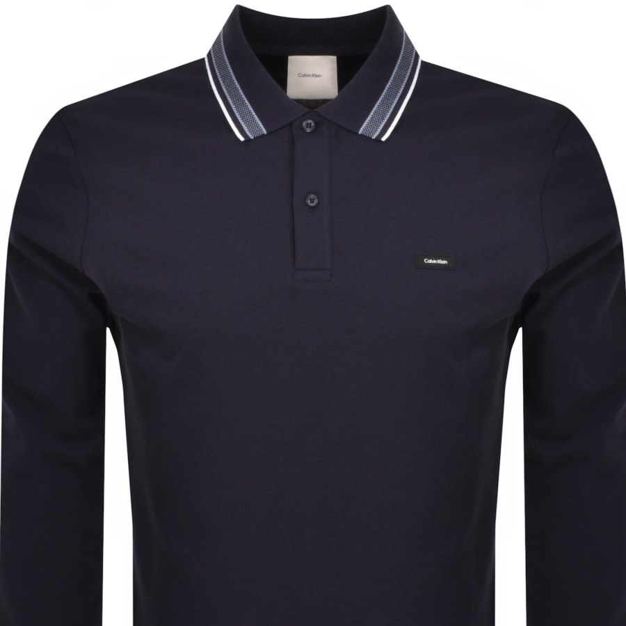 Calvin Klein Mens Long Sleeve Stretch Pique Polo Shirt Night Sky